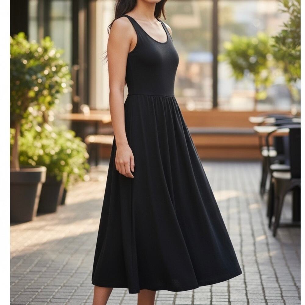 The Raconteur Clean Girl Princess Cut Knit Tank Midi Dress Small Black